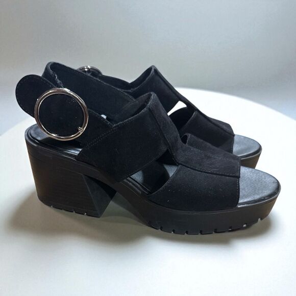 H&M Divided Sandals Size 41 US 10 Black Suede Chunky Platform Y2K - Picture 1 of 7